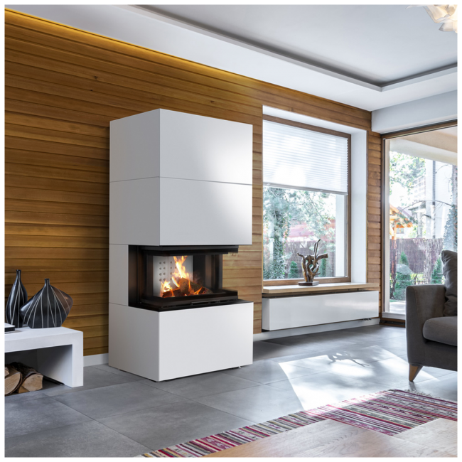 Modular fireplace NBC/EASY BOX 7 kW Ø 160 steel casing Bianco