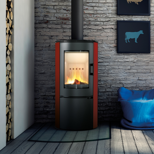 Freestanding STOVE AB S/DR red tile Fireplace with glass Wood burner Stove 8kW